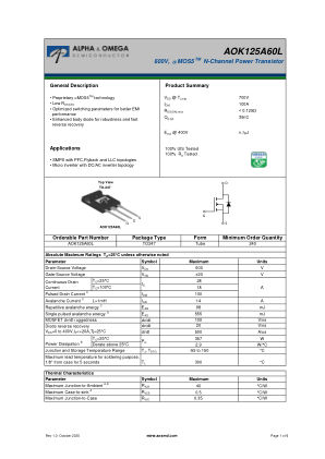 AOK125A60L datasheet cover page