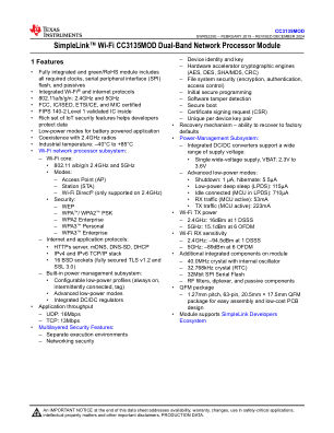 CC3135MOD datasheet cover page