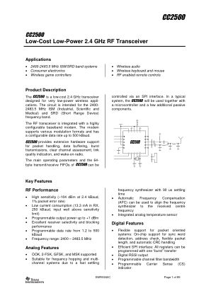 CC2500 datasheet cover page