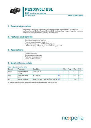 PESD5V0L1BSLAZ datasheet cover page