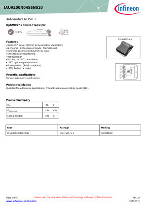 IAUA200N04S5N010 datasheet cover page