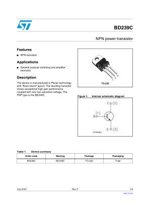 BD239C datasheet cover page