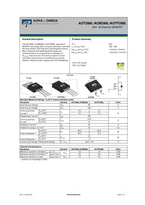 AOB288L datasheet cover page
