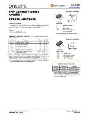 PZTA56 数据手册首页