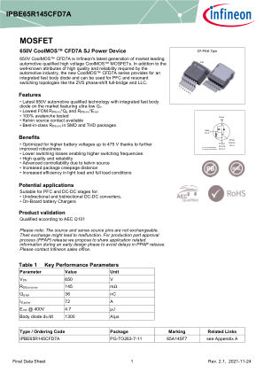 IPBE65R145CFD7A 数据手册首页
