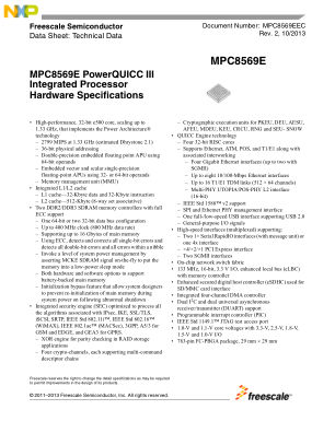 MPC8569EEC datasheet cover page