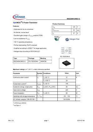 BSZ240N12NS3-G datasheet cover page