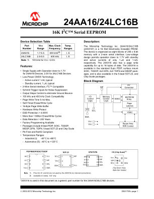 24LC16BT-I 数据手册首页