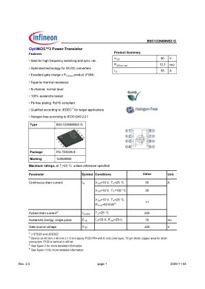 BSC123N08NS3-G 数据手册首页