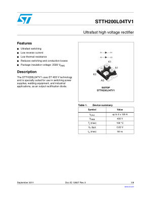 STTH200L04TV1 datasheet cover page