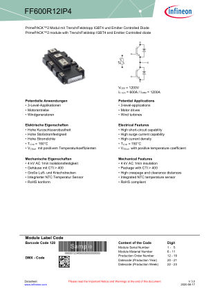FF600R12IP4 datasheet cover page