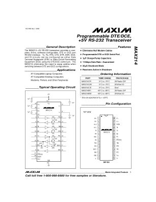 MAX214 数据手册首页