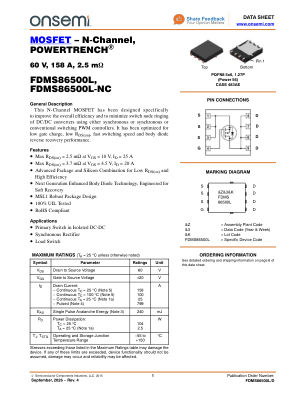 FDMS86500L datasheet cover page