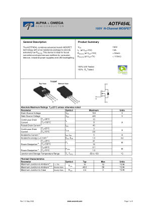 AOTF454L datasheet cover page