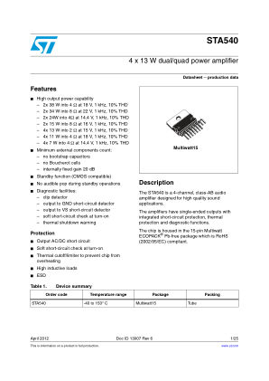 STA540 数据手册首页