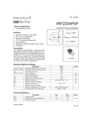 IRF2204 数据手册首页