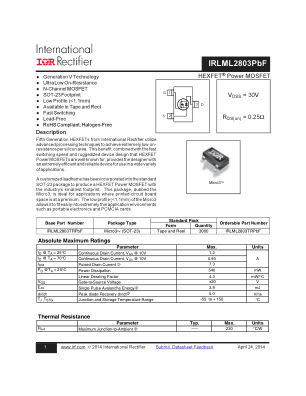 IRLML2803 datasheet cover page