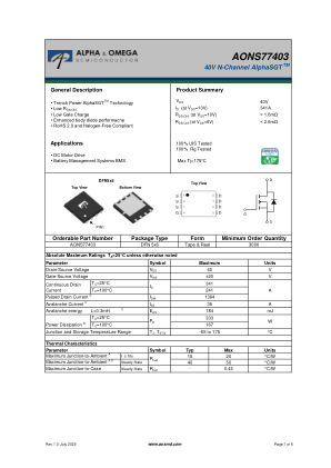 AONS77403 datasheet cover page