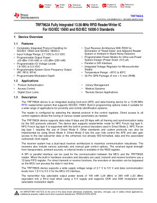 TRF7962A datasheet cover page