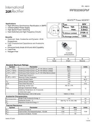 IRFB3206G datasheet cover page