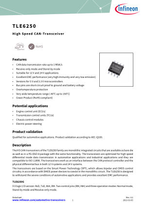 TLE6250 datasheet cover page
