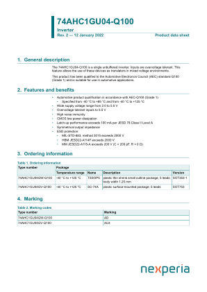 74AHC1GU04GV-Q100125 datasheet cover page