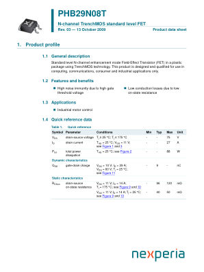 PHB29N08T datasheet cover page