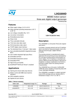 L3G3200D 数据手册首页