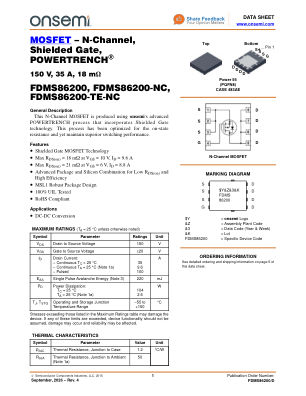 FDMS86200 datasheet cover page