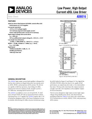 AD8016 数据手册首页