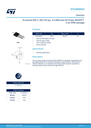 STU8N80K5 datasheet cover page