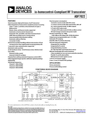 ADF7022 datasheet cover page