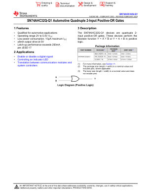 SN74AHC32Q-Q1 数据手册首页