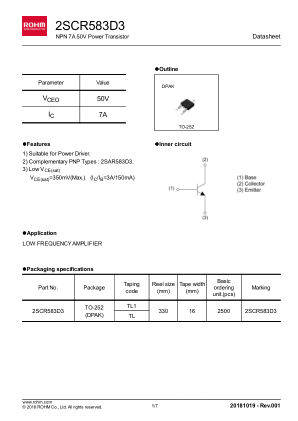 2SCR583D3TL datasheet cover page