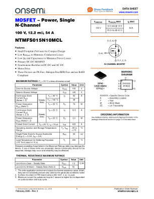 NTMFS015N10MCL datasheet cover page