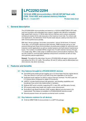 LPC2292 datasheet cover page