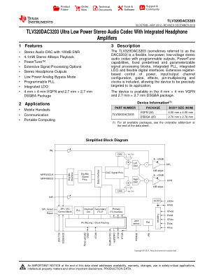 TLV320DAC3203 数据手册首页