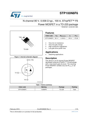 STP100N8F6 数据手册首页
