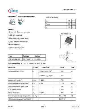IPB180N10S4-02 datasheet cover page