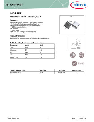 IST026N10NM5 datasheet cover page
