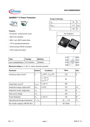 IAUC100N08S5N043 datasheet cover page