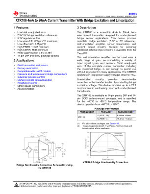 XTR106 datasheet cover page