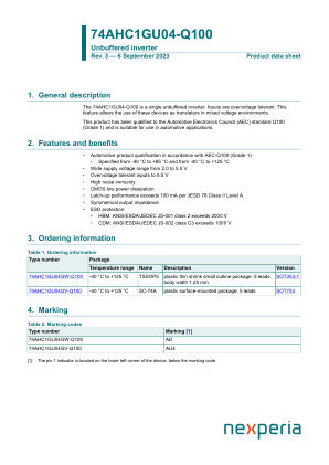 74AHC1GU04GW-Q100H datasheet cover page