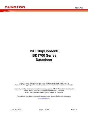ISD1700 数据手册首页