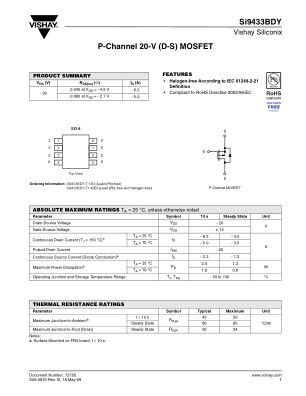 SI9433BD 数据手册首页