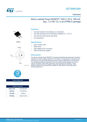 SCT20N120H datasheet cover page