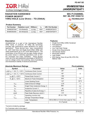 IRHMS597064 datasheet cover page