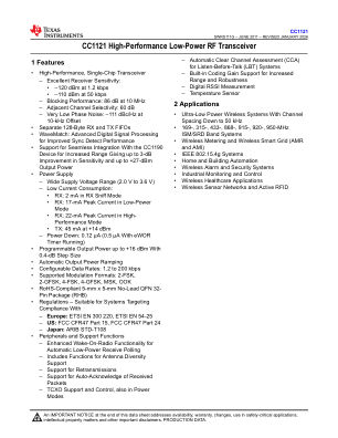 CC1121 datasheet cover page