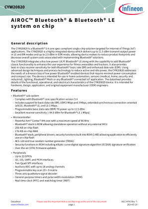 CYW20820 datasheet cover page