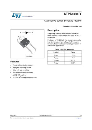 STPS1545-Y datasheet cover page